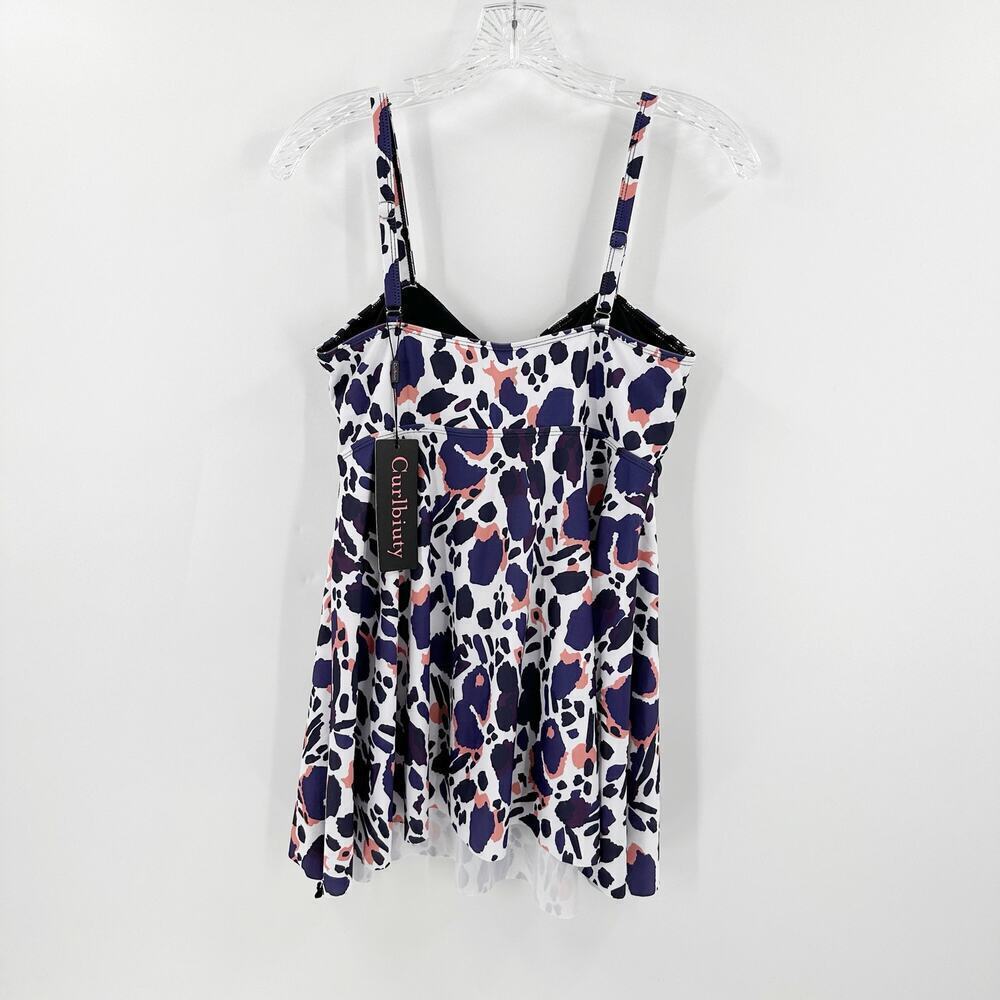 NWT Curlbiuty White Printed Sweetheart Neck Padded Swim Tankini Top Size Medium - Picture 3 of 12